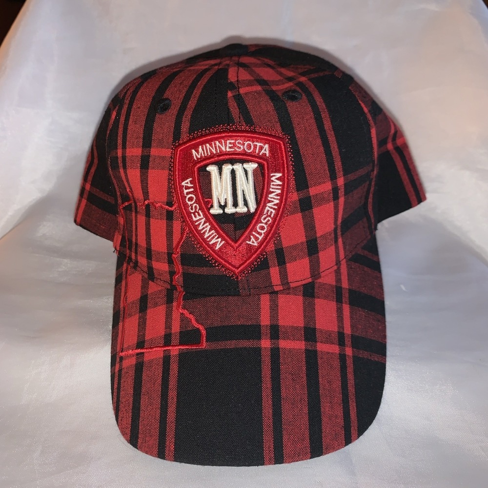 Robin Ruth Baseball Cap Adjustable Minnesota Red& Black Plaid‎